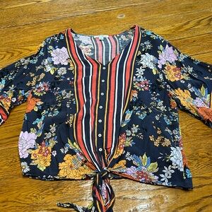 JohnPaulRichard floral blouse. Stripe detail. Size Medium.  Good condition.